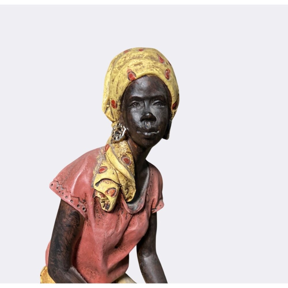 African Inspired Resin Figurine Woman In Yellow Red Dress - Picture 2 of 15